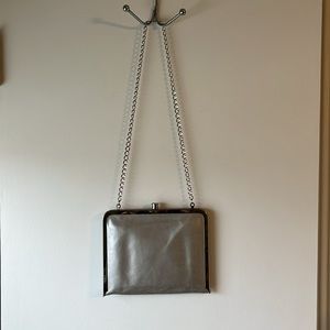 Vintage HOBO International Silver Leather Kiss-Lock Handbag